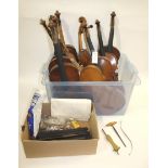 TEN PART VIOLINS & VIOLIN MAKING TOOLS including 10 part violins, finger boards, chin rests etc.