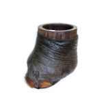 RHINOCEROS FOOT a hollowed out Rhinoceros foot, fitted with a slatted wooden container. 36cms