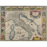 Speed. John. Italia, hand-coloured engraved map, creased along fold, upper right corner detached,