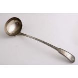A GEORGE III SCOTTISH SOUP LADLE Fiddle, Thread & Shell pattern (single struck), engraved crest &