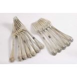 HANOVERIAN THREAD & SHELL PATTERN:- A set of seven William IV dessert forks by William Chawner,