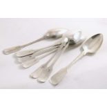 CHANNEL ISLES:- A set of six early 19th century Fiddle table spoons by T. De Gruchy and J. Le