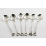 A SET OF SIX HANDMADE ART NOUVEAU COFFEE SPOONS each chased with a stylised rose flower boss on