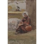 CLAUDE HAYES (1852-1922) GIRL SEATED UNDER A TREE Signed, bears date 20, watercolour and pencil 23.5