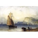WILLIAM CALLOW, RWS (1812-1908) FISHERMEN IN A BAY, EMPTYING NETS Signed, watercolour heightened