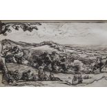 ATTRIBUTED TO JOHN LINNELL (1792-1882) HAYMAKERS IN A LANDSCAPE Pen and brown ink over pencil 11 x