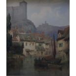 HERBERT PARSONS WEAVER (1872-1945) ON THE RHINE BELOW EHRENFELS; A TOWN SQUARE (RUDESHEIM?) Two,