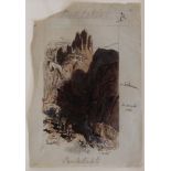 EDWARD LEAR (1812-1888) PENTEDATELO (sic) Signed with monogram, with artist's notes, pen and brown