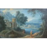 CIRCLE OF PAOLO ANESI (1697-1773) FIGURES BY RUINED BUILDINGS IN AN ITALIANATE LANDSCAPE Oil on