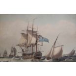 SAMUEL ATKINS (Fl.1787-1808) MARINE SCENE Watercolour with pen and ink 17.5 x 27cm. ++ Slightly