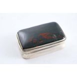 A GEORGE IV SNUFF BOX of rounded rectangular form, the cover inset with a panel of bloodstone,