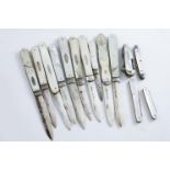 NINE VARIOUS MOTHER OF PEARL HANDLED, FOLDING FRUIT KNIVES, George IV - Victorian in date, a