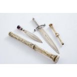 A LATE VICTORIAN GOLD CASED TELESCOPIC PENCIL with engraving & seal terminal, initialled, a