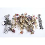 A QUANTITY OF BONE, IVORY & WOODEN LACE BOBBINS and two polished steel chatelaines (lot)