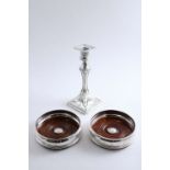 A PAIR OF CONTEMPORARY WINE COASTERS with turned wooden bases & central bosses, by John Bull Ltd.,