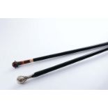 A LATE 19TH / EARLY 20TH CENTURY WALKING CANE with an ebonised shaft, an agate handle & a brass