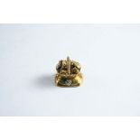 A THREE COLOUR GOLD AND GEM SET SEAL in the form of a basket of flowers, cornelian intaglio,