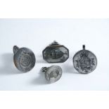 FOUR SCANDINAVIAN CUT STEEL SEALS with engraved coats of arms, viz. Cronheim af Flosta (Sweden),