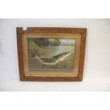 OIL PAINTING OF A FISH - PIKE an oil painting on canvas of a Pike in water, the background with