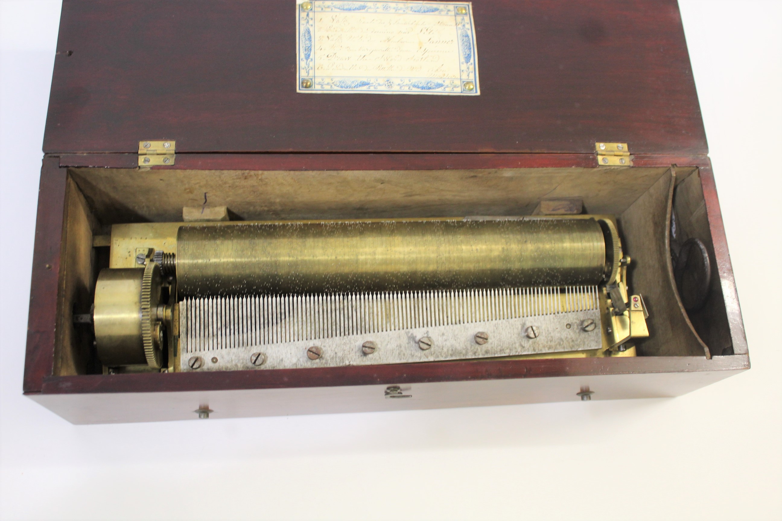 19THC MUSICAL BOX - 6 AIRS a musical box with a fold down flap on one side, to reveal 3 brass levers - Image 3 of 9