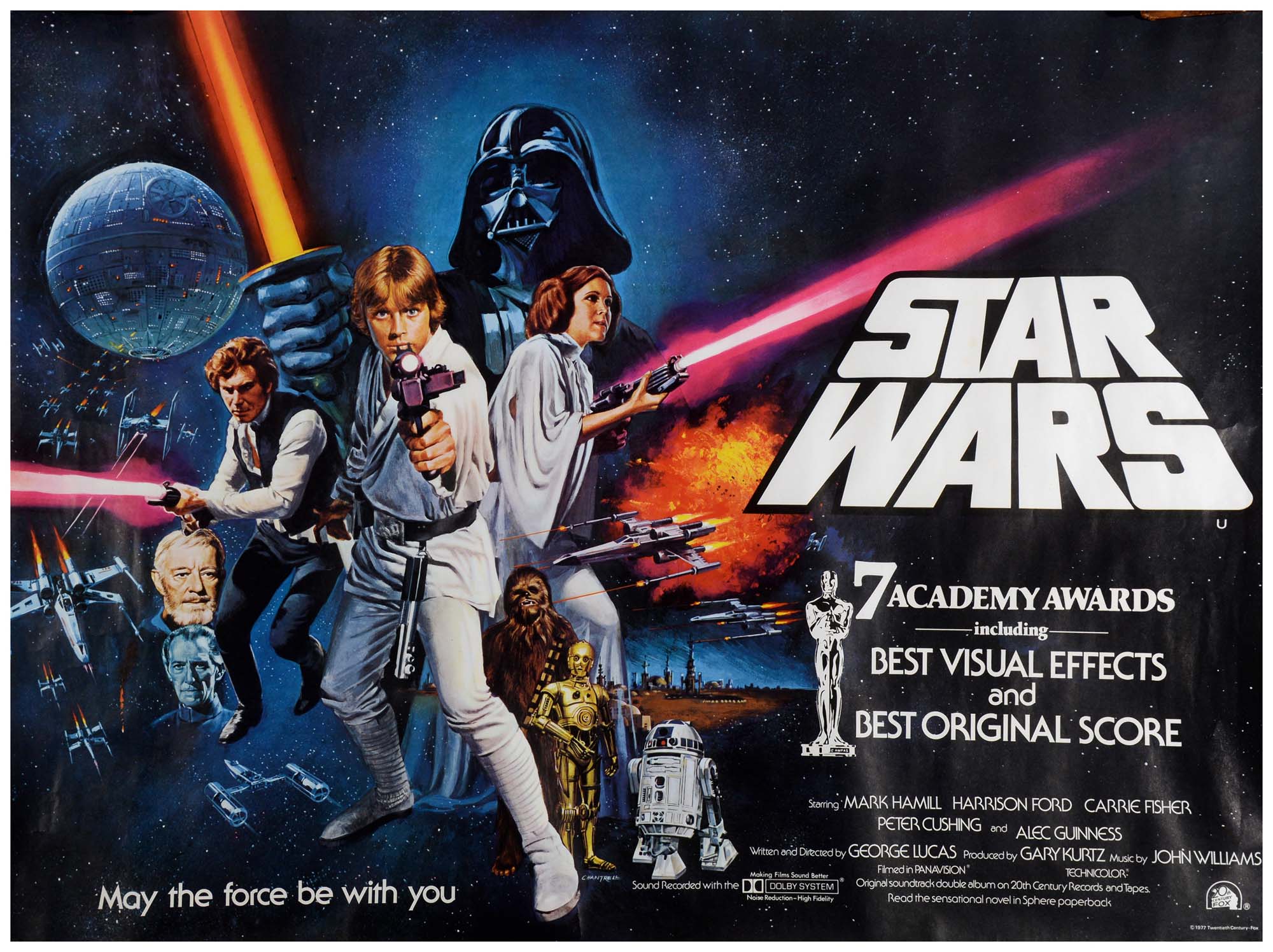 STAR WARS, British quad movie poster, 1977, Academy Awards version, with artwork by Tom Chantrell,