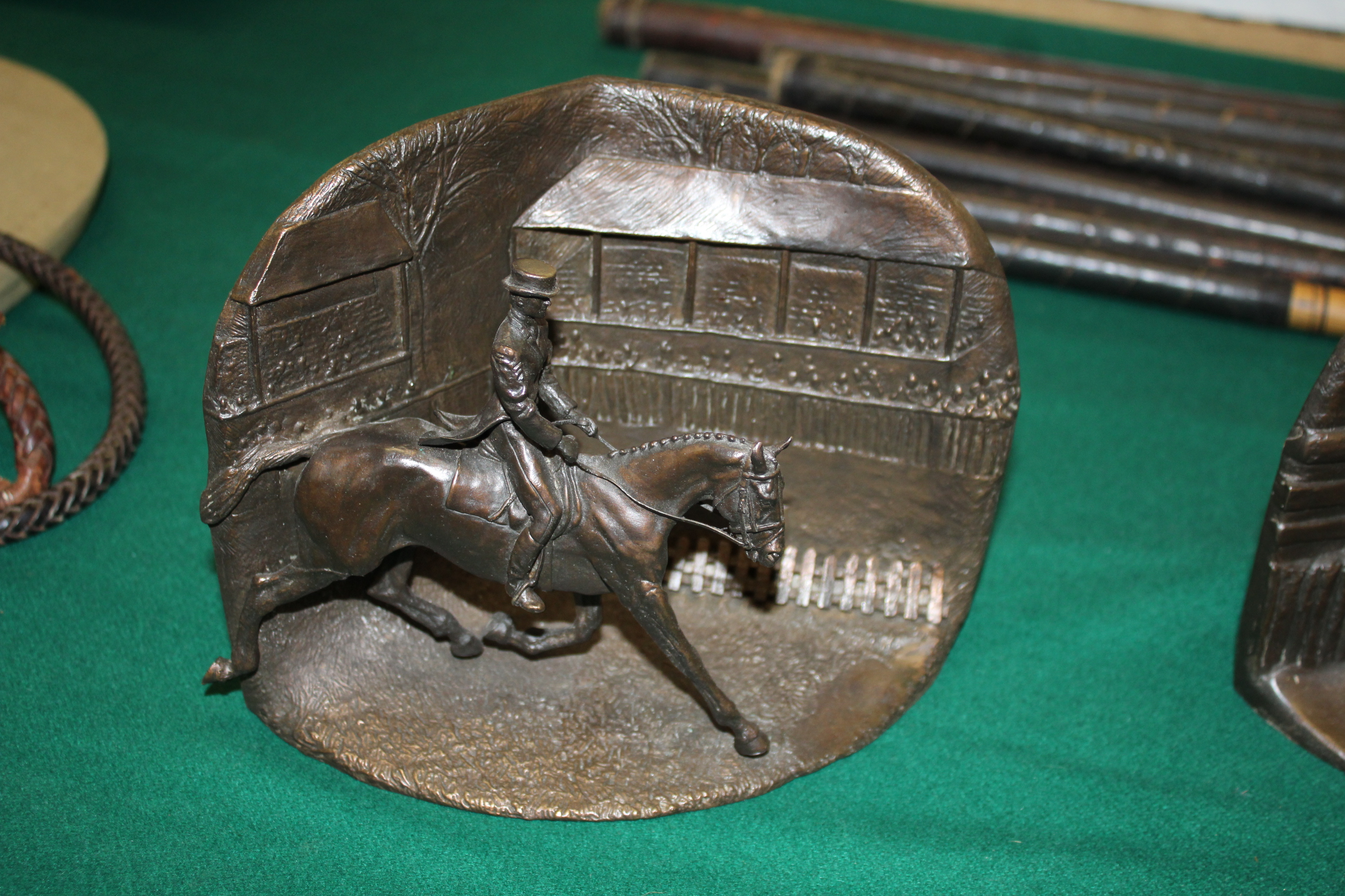 MANNER OF JUDY BOYT - BRONZE BOOKENDS Cross Country and Dressage, a pair of tableau bookends, - Image 2 of 6