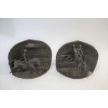 MANNER OF JUDY BOYT - BRONZE BOOKENDS Cross Country and Dressage, a pair of tableau bookends,