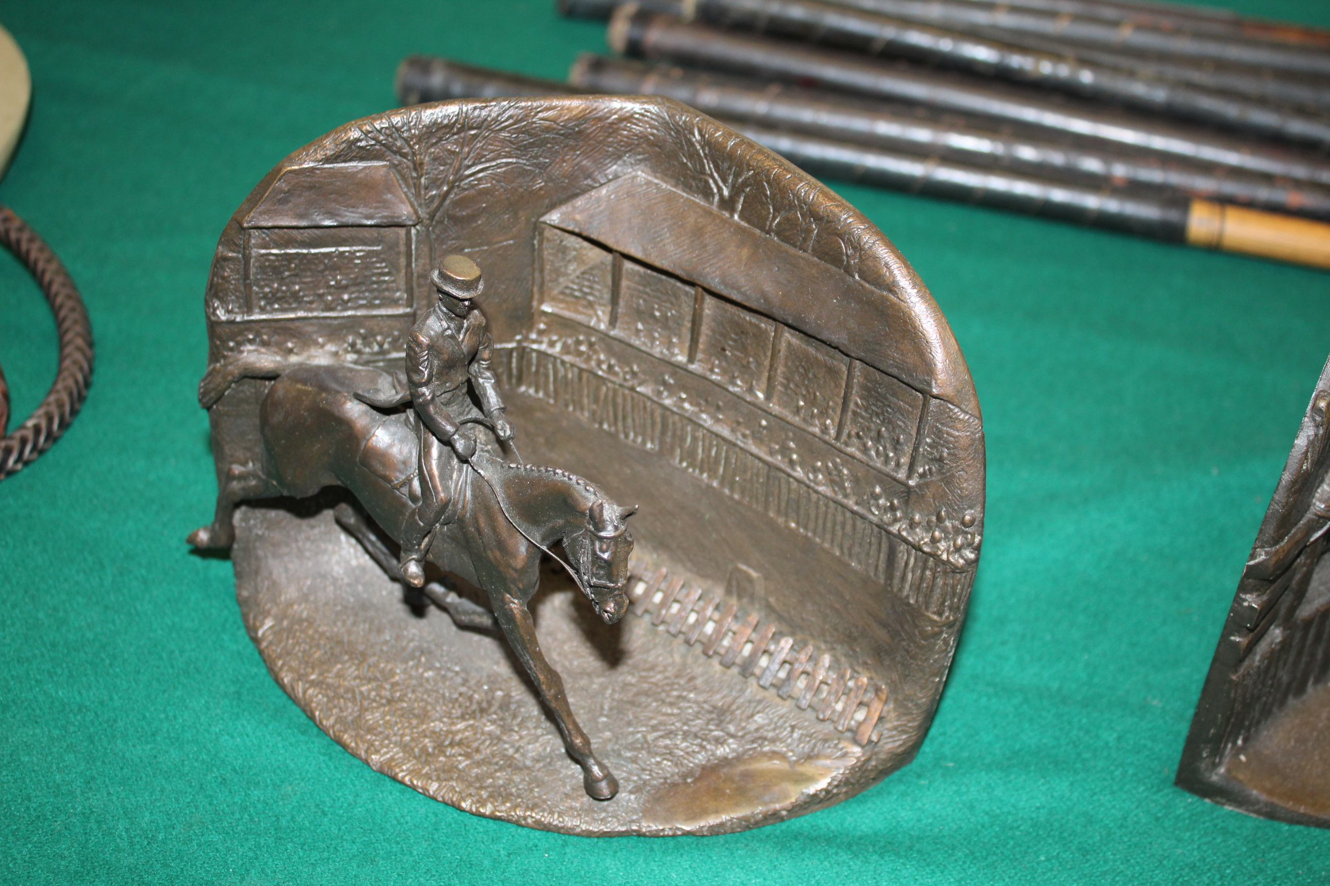 MANNER OF JUDY BOYT - BRONZE BOOKENDS Cross Country and Dressage, a pair of tableau bookends, - Image 4 of 6