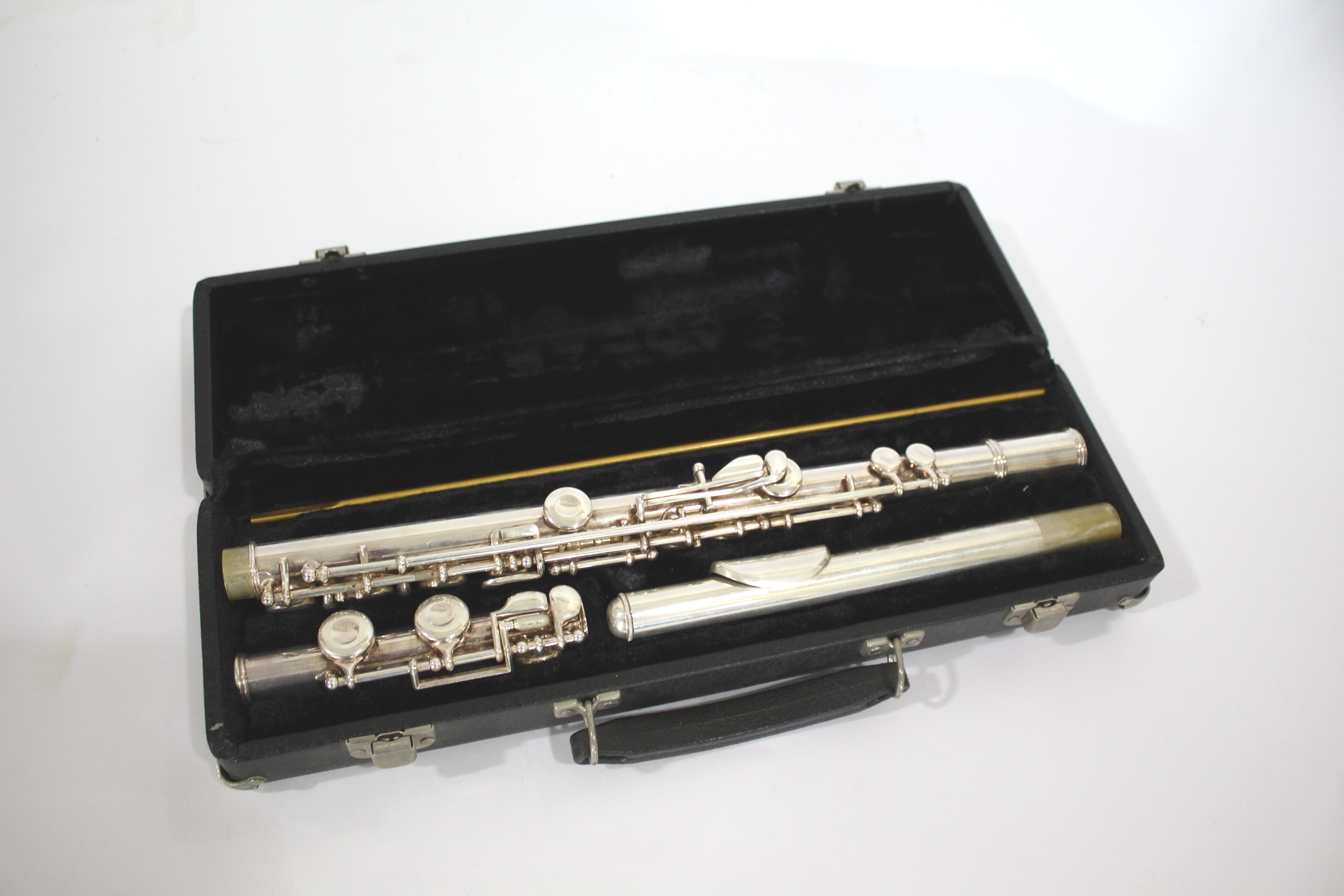 CASED FLUTE - BUFFET CRAMPON a flute in three sections and in a fitted case, the centre section