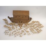 19THC NOAH'S ARK & ANIMALS a German pine Noah's Ark with a sliding opening on one side, probably
