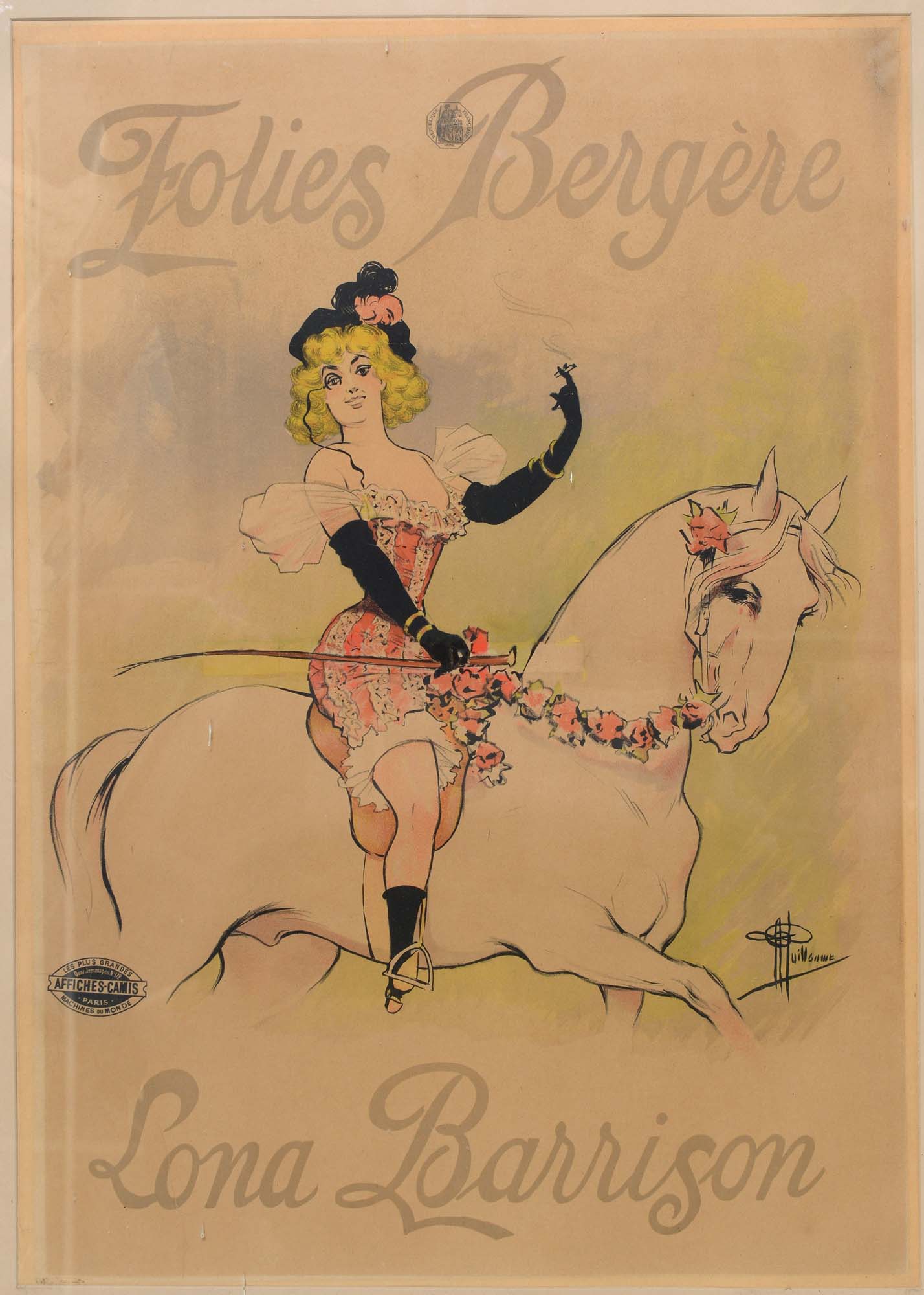 FOLIES BERGERE FRENCH POSTER - AFTER ALBERT GUILLAUME a chromolithograph poster of Folies Bergere,