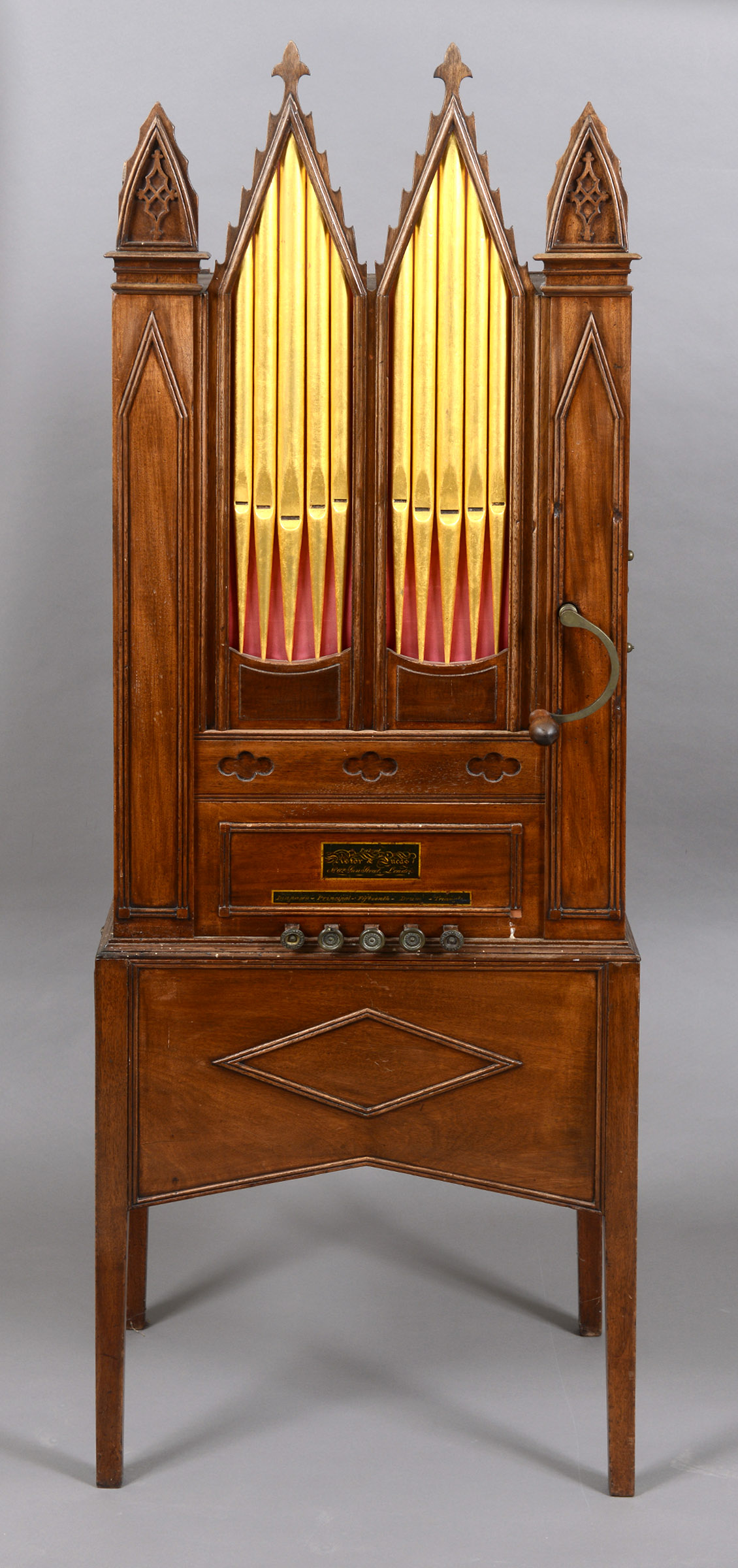 ASTOR & LUCAS 19THC ENGLISH BARREL ORGAN an early 19thc Gothic style barrel organ with decorative