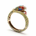 14KT Gold Enamel Snake Bangle Bracelet, Rine