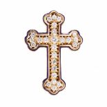 Vintage 14KT Gold, Diamond, and Enamel Cross Brooch / Pendant