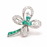 Platinum, Emerald, and Diamond Brooch