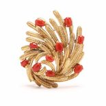 18KT Gold and Coral Brooch