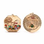 Two Vintage 14KT Gem Set Charms