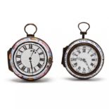 Two Enamel Watch Form Snuff Boxes, English