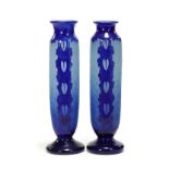 Charles Schneider (French, 1881-1952), Pair of Tall Art Deco Cameo Glass Vases