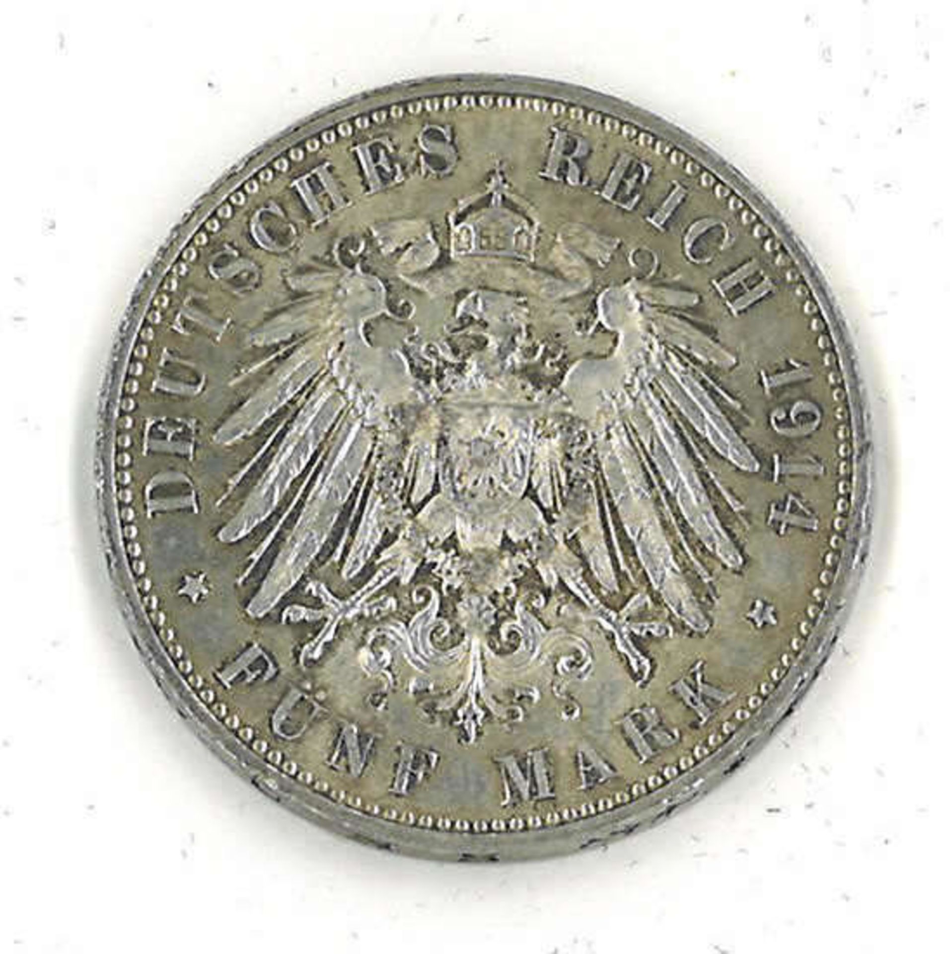 5 Mark Stück, Kaiserreich Sachsen 1914 E, Erhaltung SS, Jäger 136