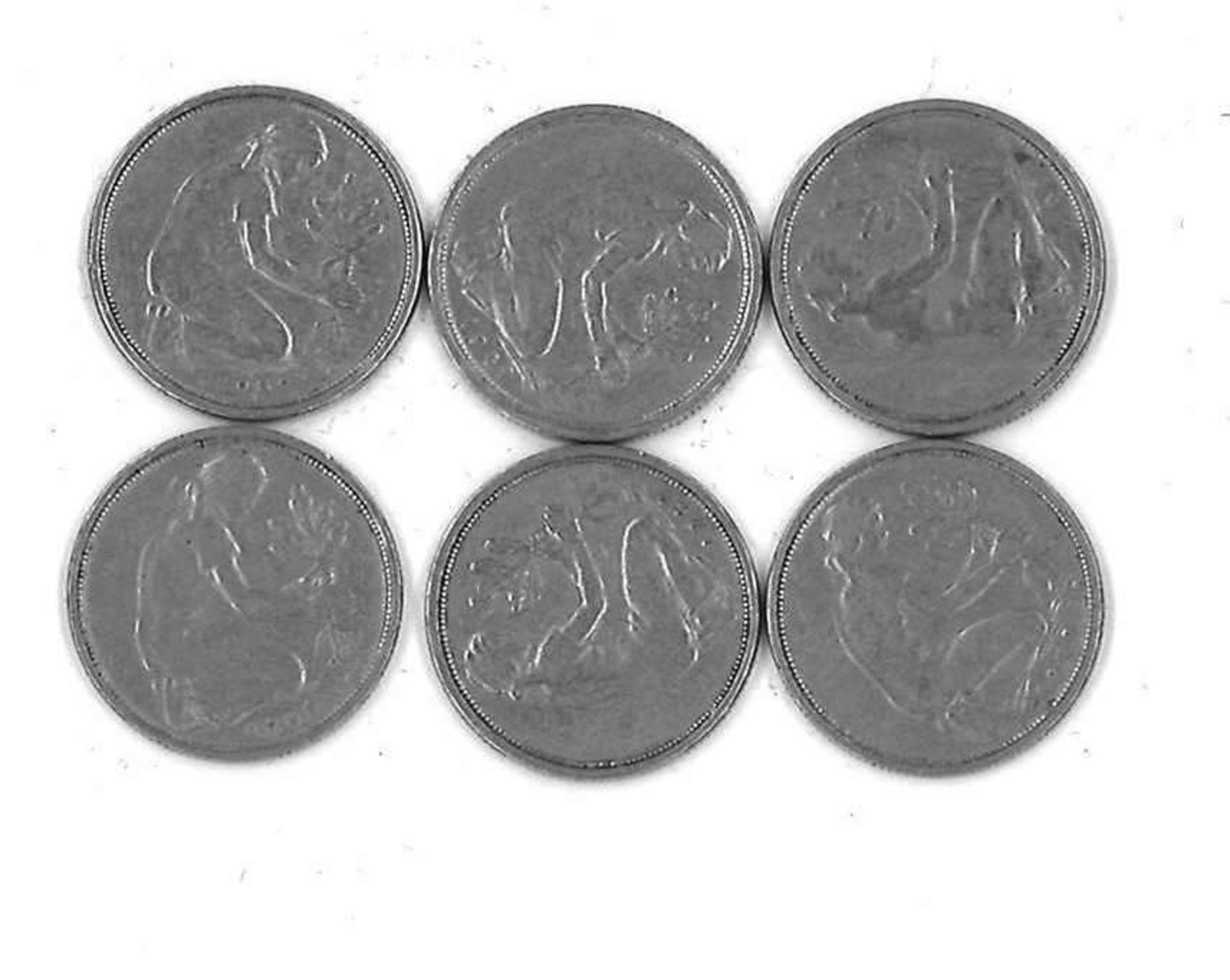 BRD 1949, 6 x 50 Pfennig - Münzen "Bank deutscher Länder". 2 x 1949 D (München), 3 x 1949 F ( - Image 2 of 2