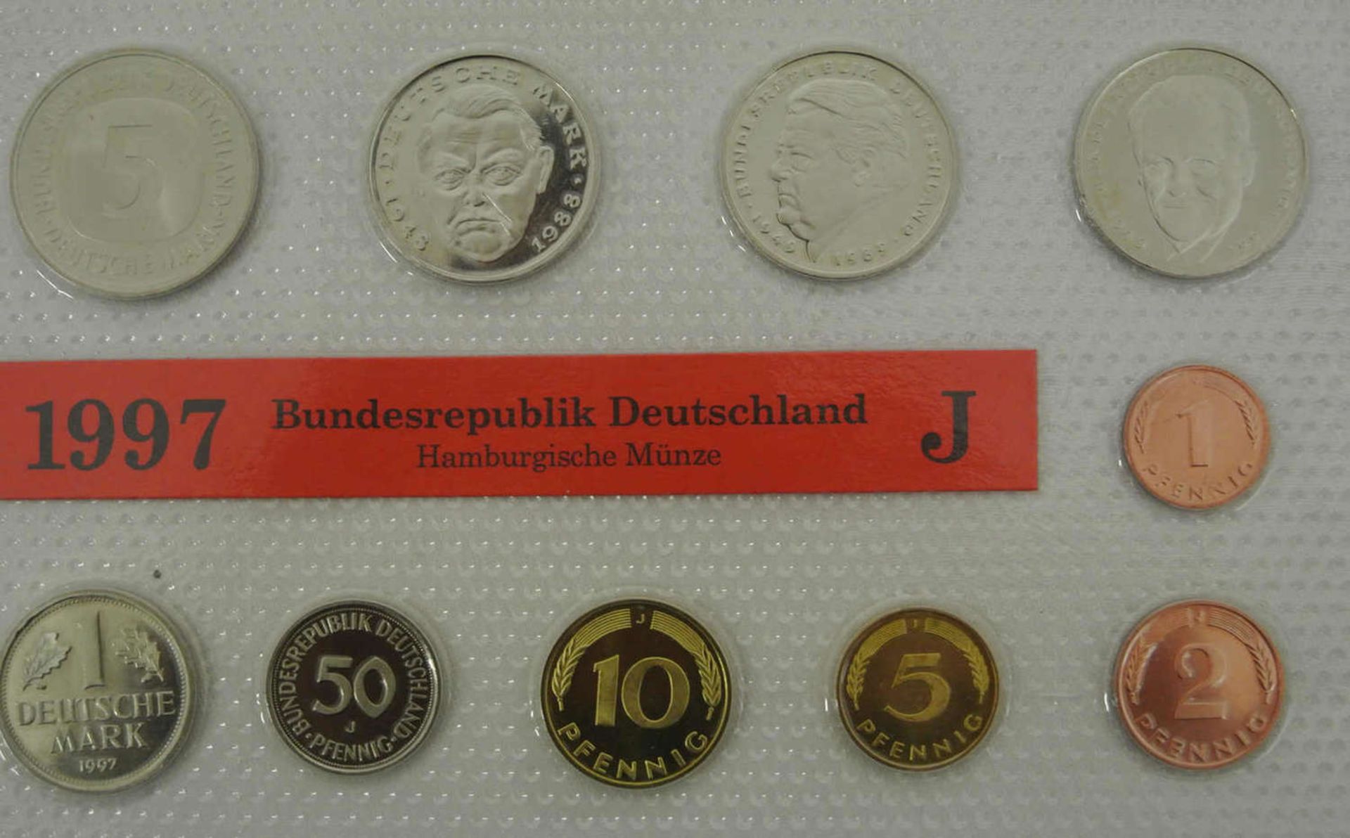 BRD Kursmünzsatz, 1997 A-J, 1 Pfennig - 5 DM, eingeschweißt BRD course coin set, 1997 A-J, 1 Pfennig - Bild 2 aus 2