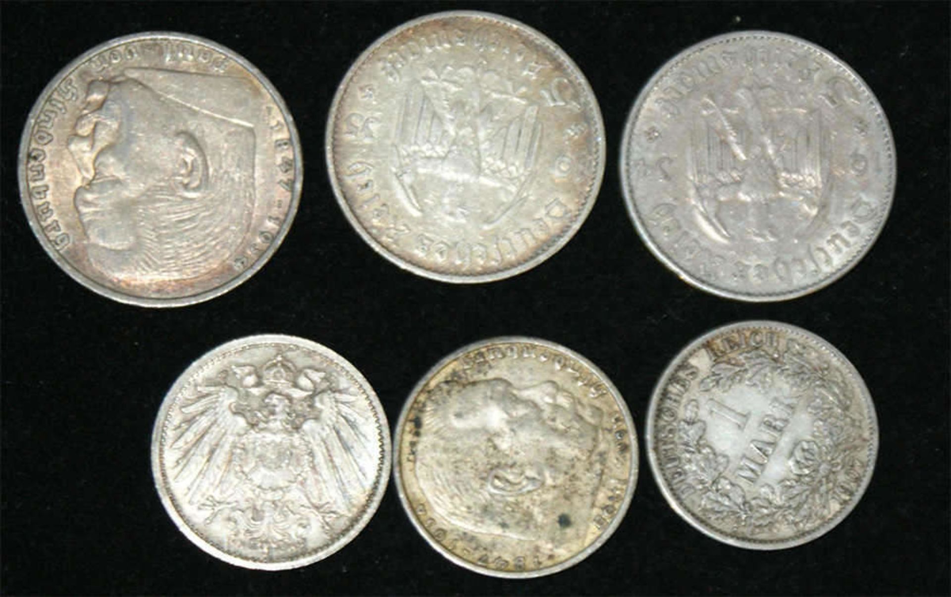 Lot Münzen, Deutsches Reich, dabei 3x 5 Mark, sowie 2x 1 Mark