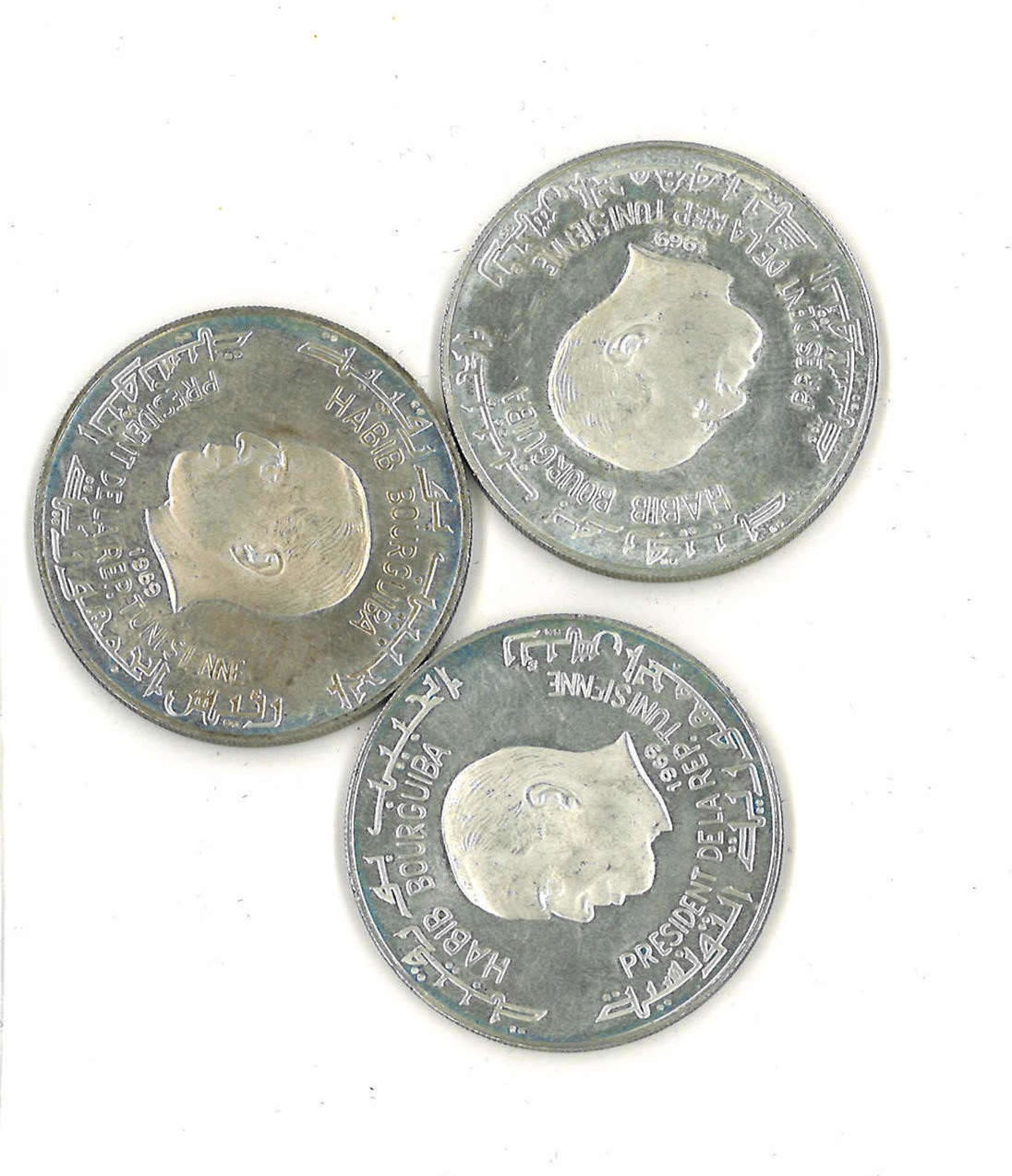 schönes Lot von 3 x 1 Silber Dinar, Tunesien - Bild 2 aus 2