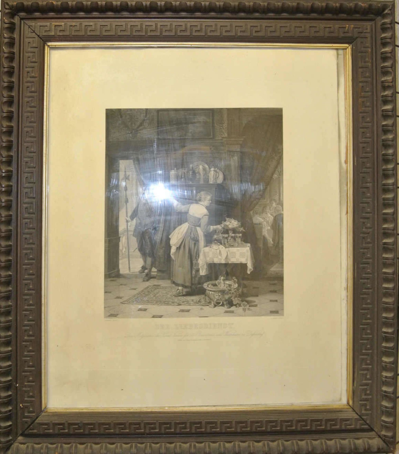 A. Siegert, 1890, alter Druck "Der Liebesdienst", im altem Rahmen, hinter Glas gerahmt. Maße: Höhe