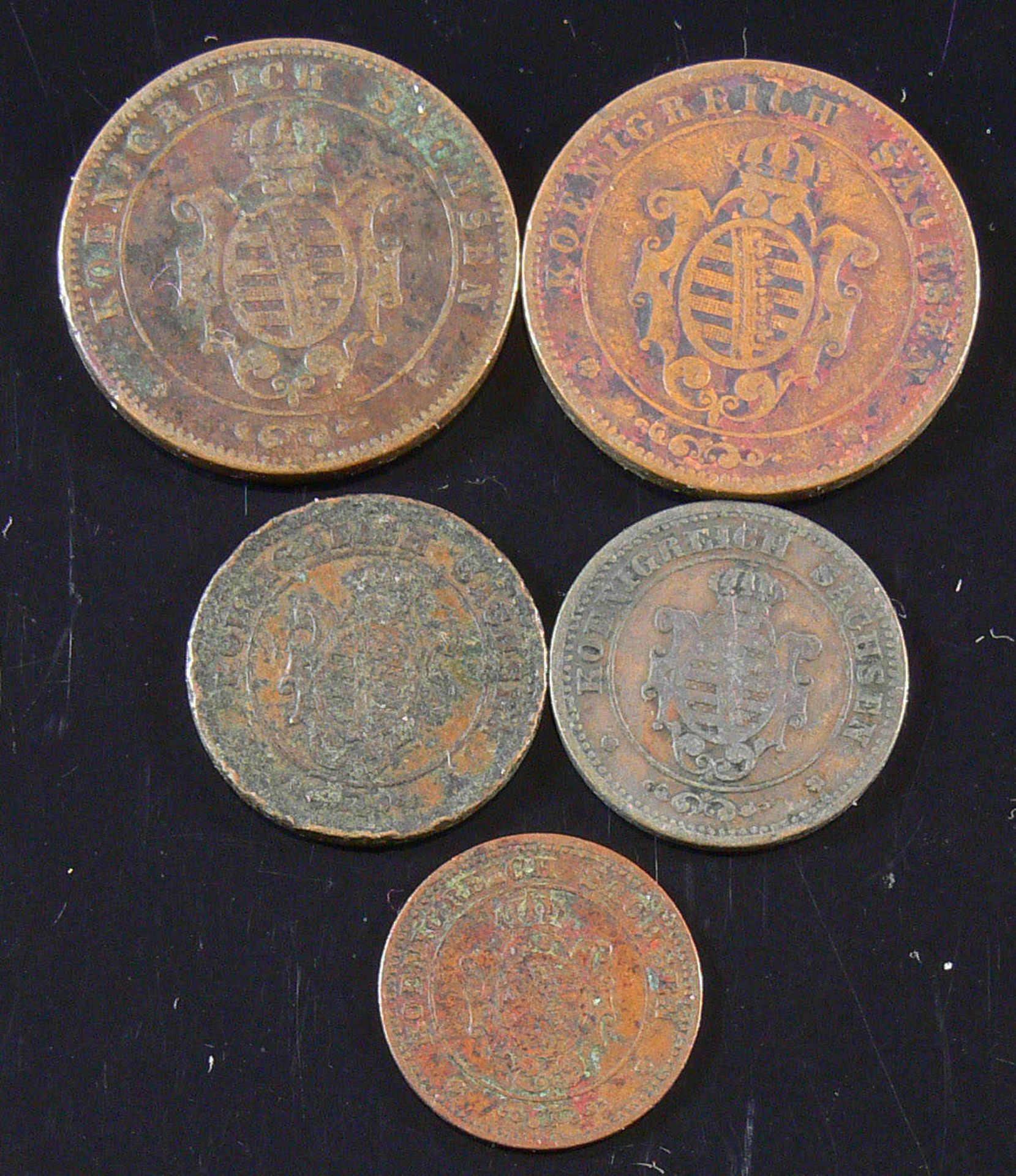 Lot von 5 Münzen, Sachsen 1862 - 1868 - Bild 2 aus 2
