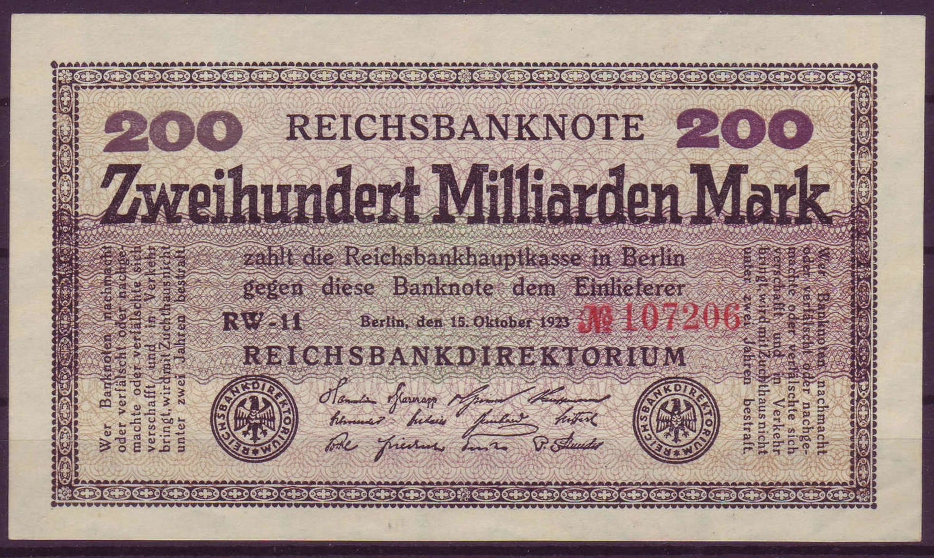 Weimarer Republik, Deutsche Reichsbank 1918 - 23. Zweihundert Milliarden Mark. Rosenberg 118.