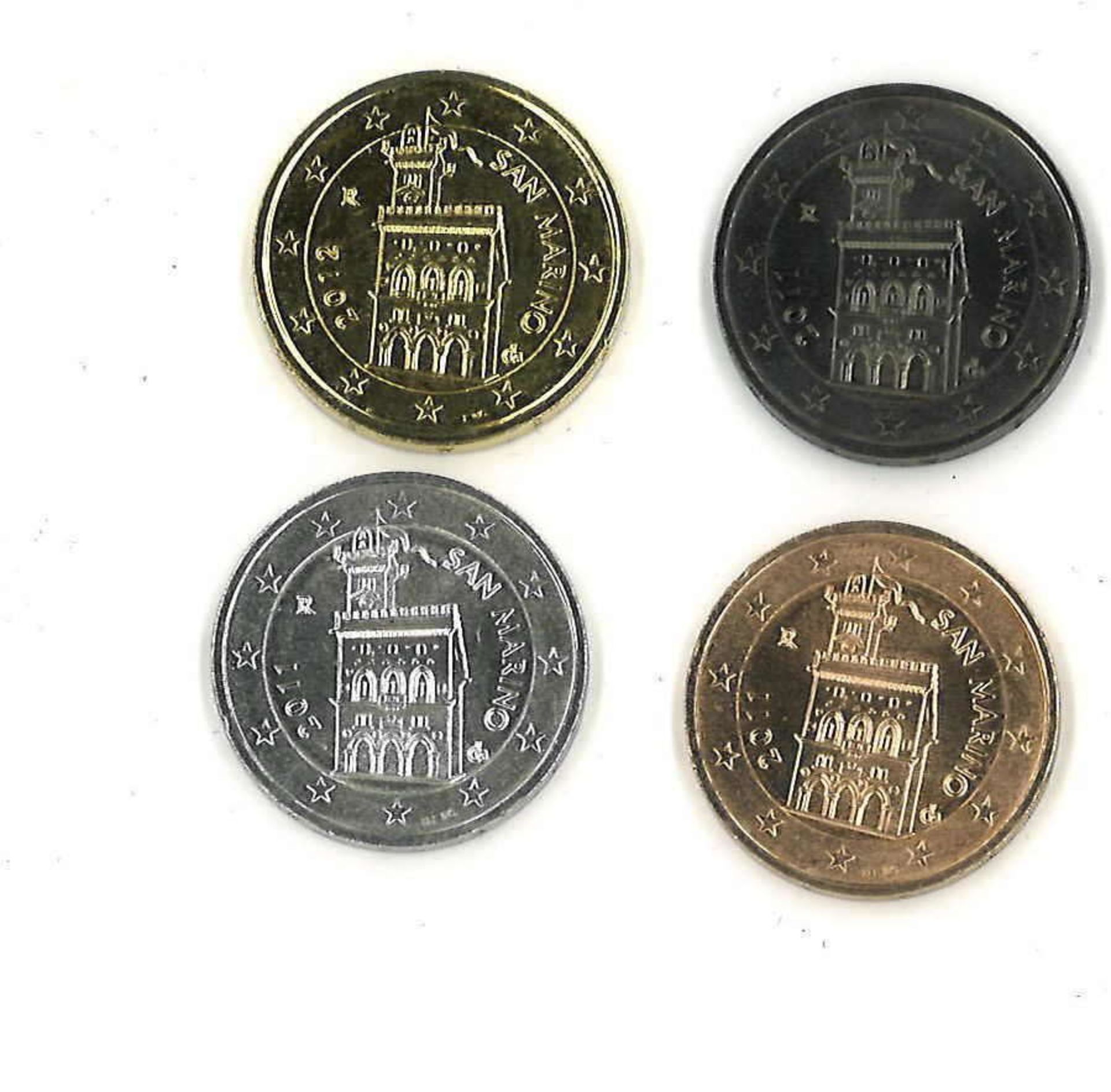 Prestigsatz San Marino 2012 mit 4x2 Euro B: Metall verziert mit Rotgold, Gelbgold, Ruthenium und