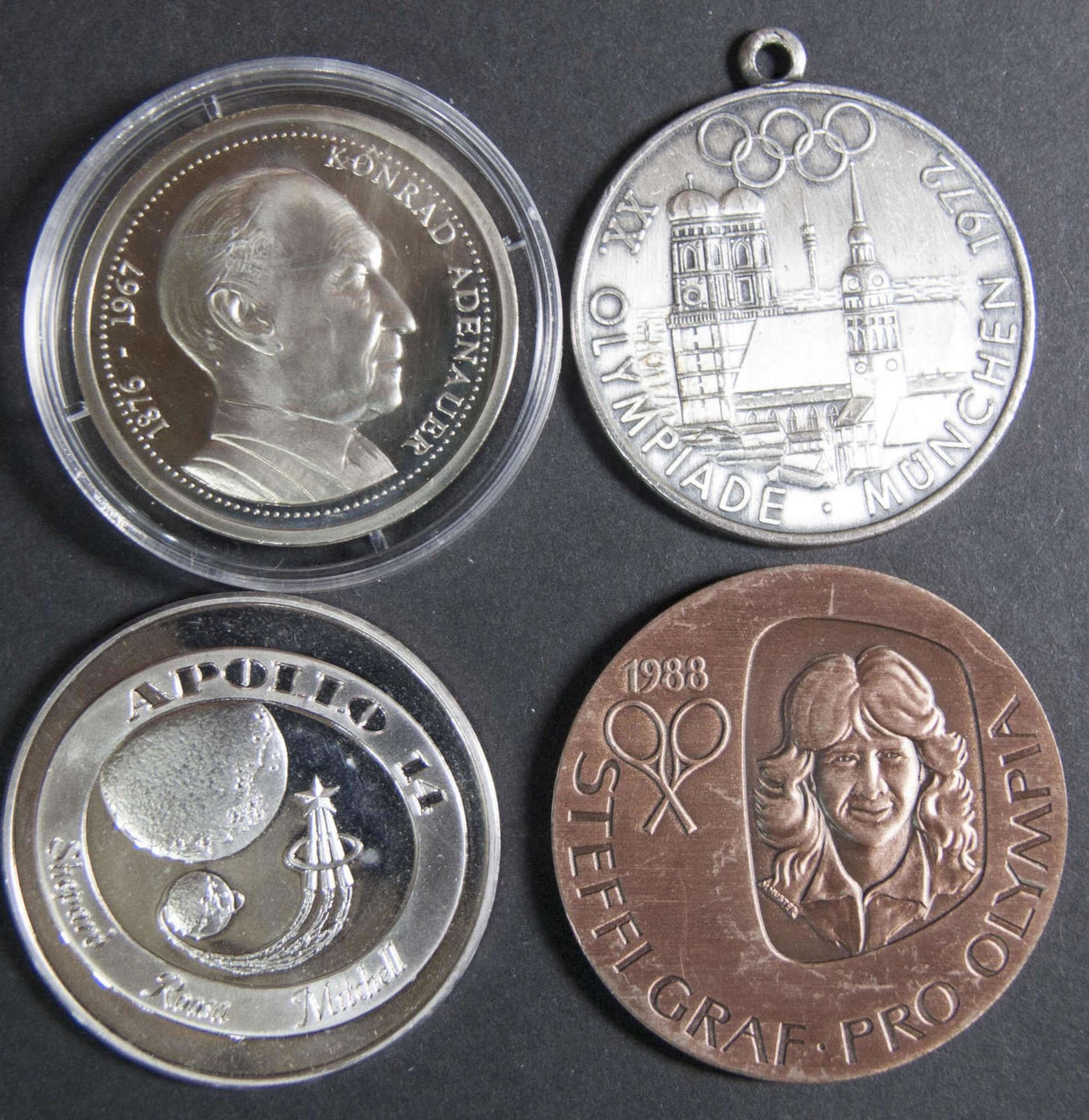 Silber - Gedenk - Medaille Apollo 14, Silber 999, Gewicht: ca. 15 g. Dazu Gedenkmedaille "Konrad - Bild 2 aus 2