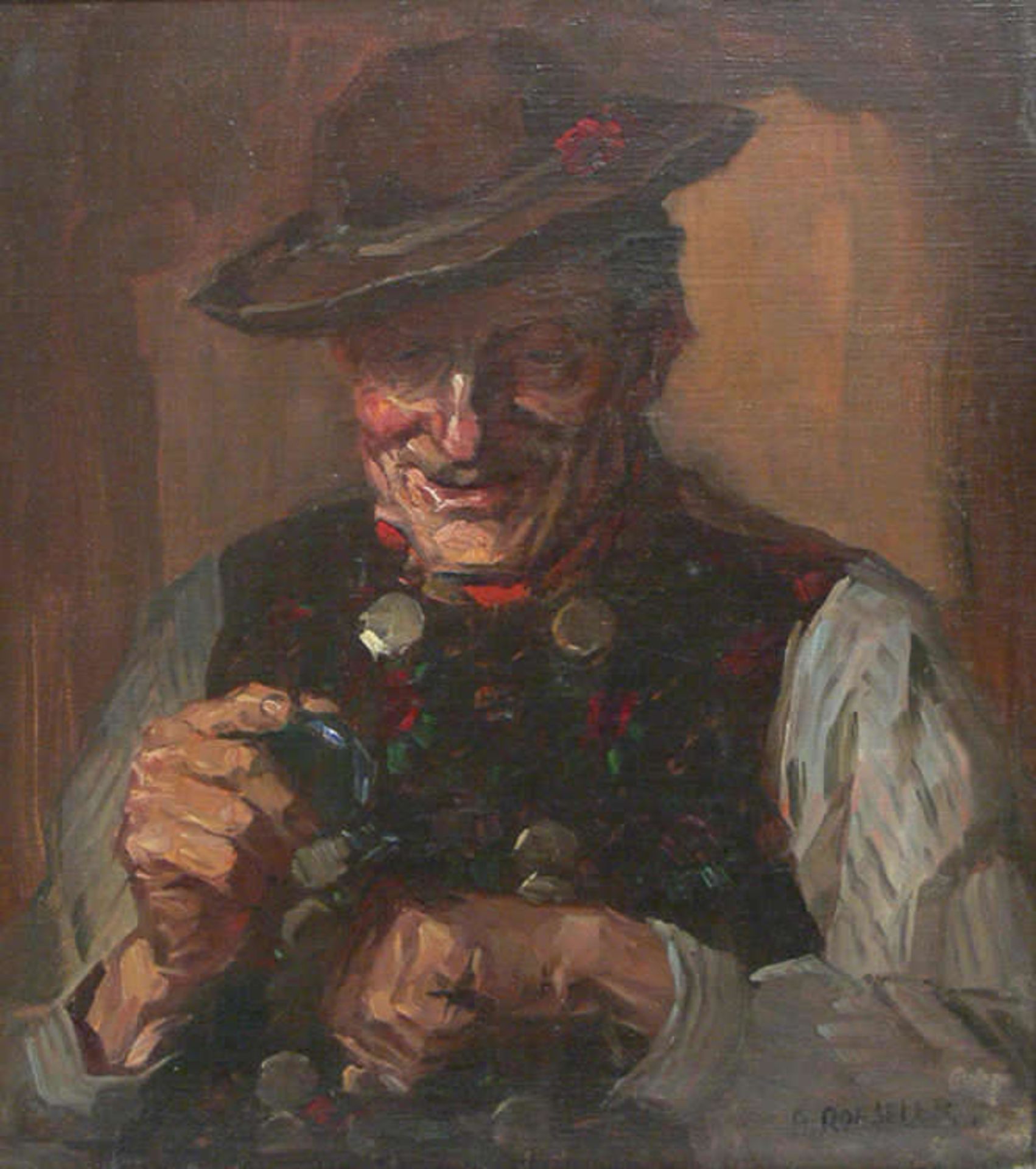 August Roeseler, 1866-1934, Ölgemälde auf Leinwand. "Bauer beim Schnupfen", rechts unten Signatur - Bild 3 aus 3